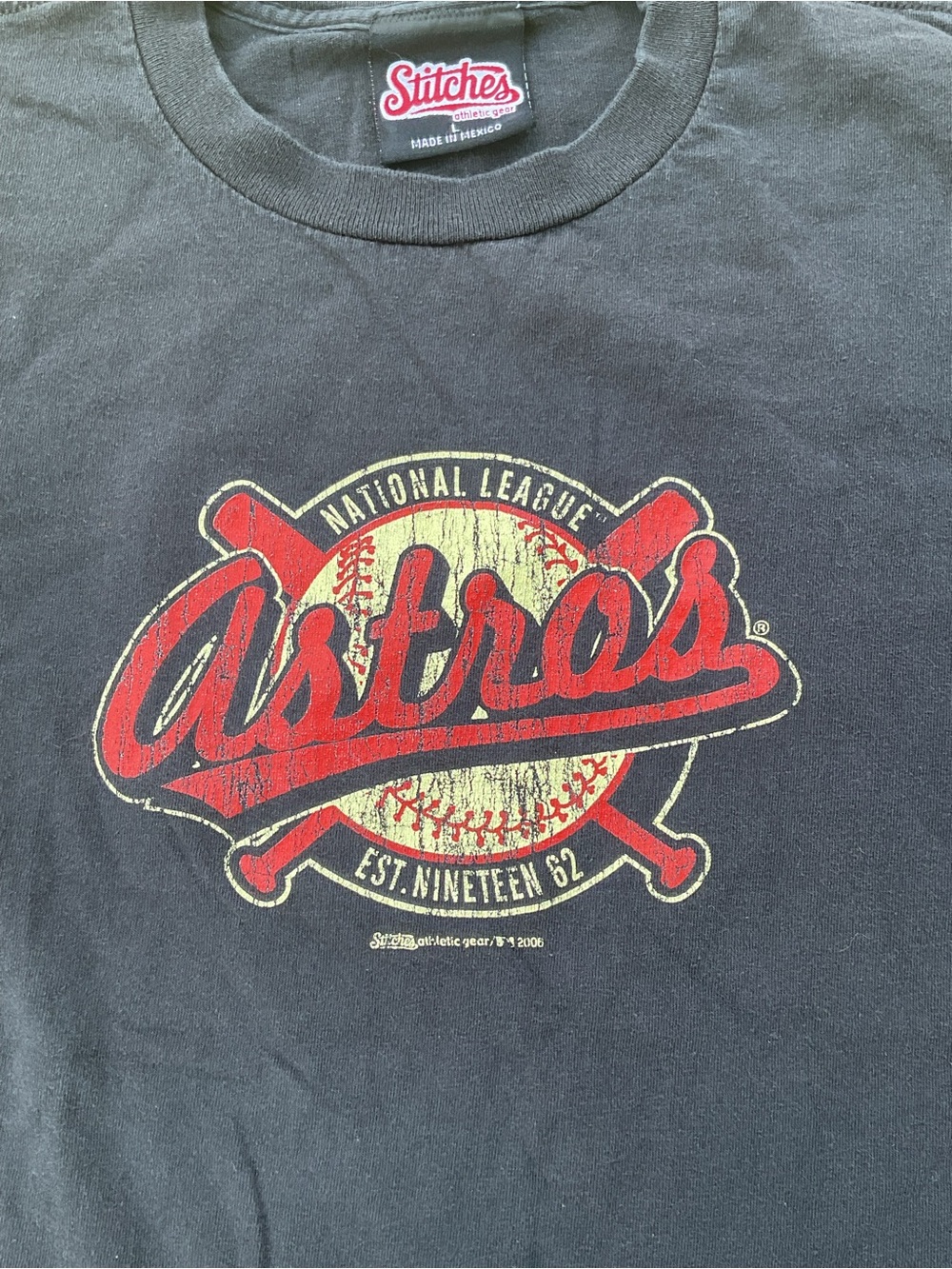 Vintage Houston Astros Stitches Graphic T Shirt 2006 MLB Baseball Black Size L
